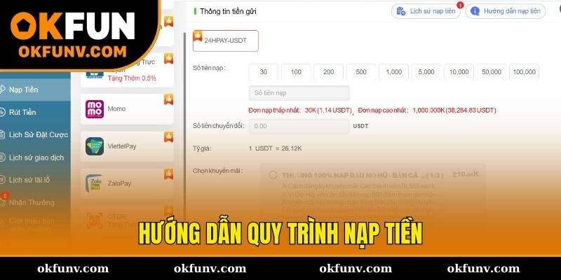 Hướng dẫn chi tiết quy trình nạp tiền OKFUN cho tân thủ